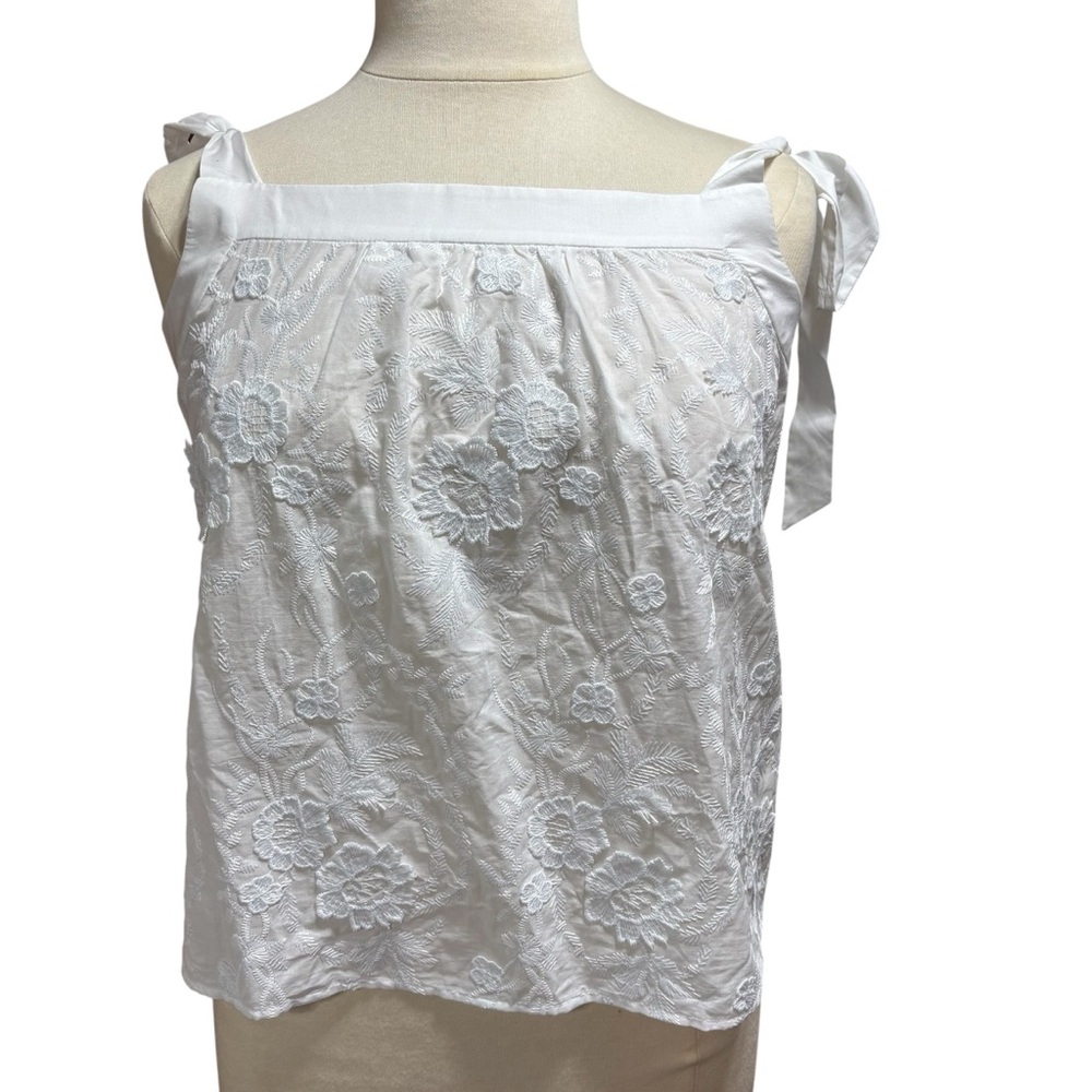 LOFT White Floral‎ Eyelet Tie Shoulder Camisole Tank Top Large #658